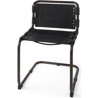 Berbick Black Leather With Iron Frame Dining Chair