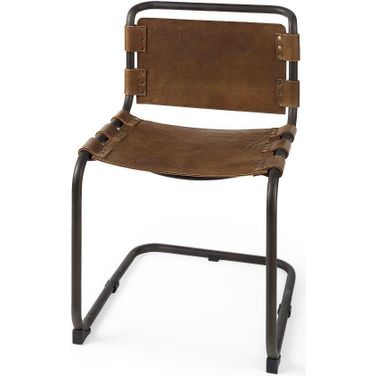 Berbick Medium Brown Leather With Iron Frame Dining Chair