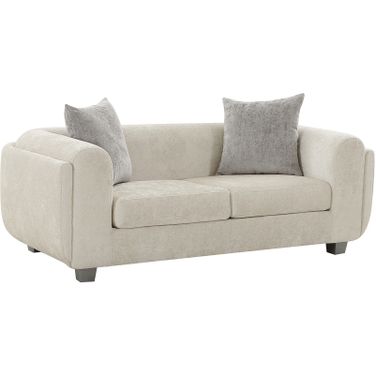 Bergamo Upholstered Loveseat with 2 Thrwo Pillows In Ivory and Silver