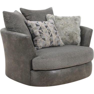 Berlin Swivel Accent Chair In Gray Herringbone And Sanded Microfiber
