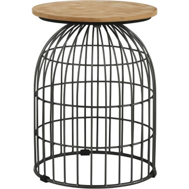 Bernardo Round Accent Table with Bird Cage Base Natural and Gunmetal