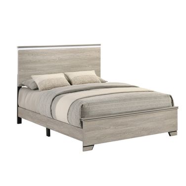 Bertha Queen Panel Bed with LED Headboard in Rustic Greige Oak