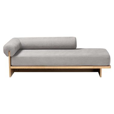 Bertille Left-Arm Chaise Lounge with Solid Wood Base with Grey Fabric Cushion In Brown and Grey