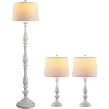 Bessie Candlestick Floor and Table Lamp Set in White