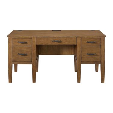 Beth Half Pedestal Desk with Power/USB In Brown Oak