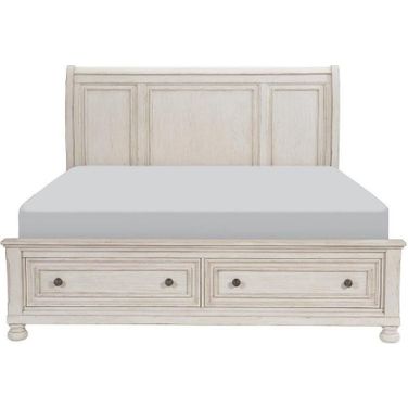 Bethel Wire Brushed White Queen Storage Sleigh Platform Bed