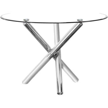 Beverly 43 Inch Round Glass With Stainless Steel Legs Dining Table In Silver