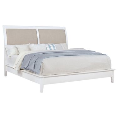 Bexhill 56 Inch Upholstered Eastern King Panel Bed In White and Tan