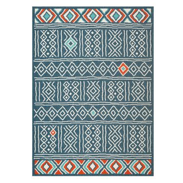 Bexla Tribal Power-Loomed Indoor/Outdoor Area Rug In Ivory and Navy