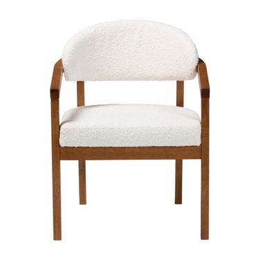 Biana Boucle Dining Chair In Cream and Walnut Brown