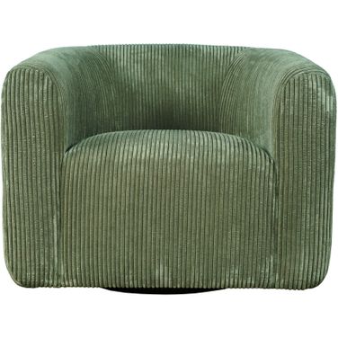 Biggs Corduroy Upholstered Curved Barrel Swivel Accent Chair In Forest