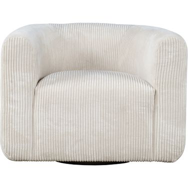 Biggs Corduroy Upholstered Curved Barrel Swivel Accent Chair In Natural