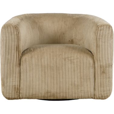 Biggs Corduroy Upholstered Curved Barrel Swivel Accent Chair In Sand and Tan
