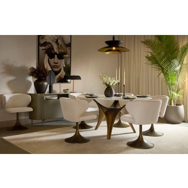 Bijon 59 Inch Bijon Dining Room Set In Matte White and Antique Bronze