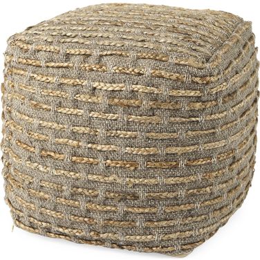 Binita Hemp Wool and Cotton Pouf In Gray and Brown