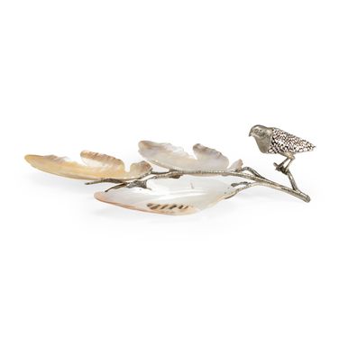 Bird And Shell Tray In Silver and Cream