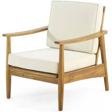 Birdsong Outdoor Club Chair with Slat Back and Seat Cushion In Beige