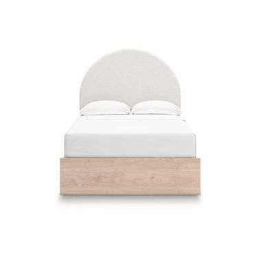 Birkmore Full Upholstered Panel Bed with Double Storage In Tan and White