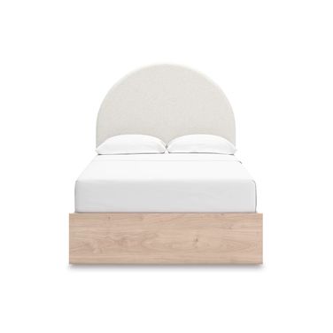 Birkmore Full Upholstered Panel Bed with Storage In Tan and White