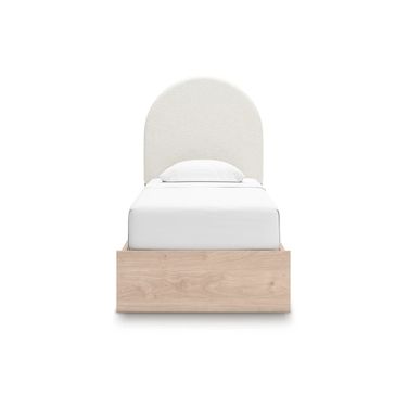 Birkmore Twin Upholstered Panel Bed with Double Storage In Tan and White