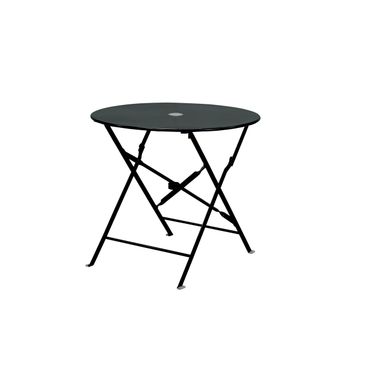 Bistro 30 Inch Round Folding Outdoor Table with Umbrella Hole In Black