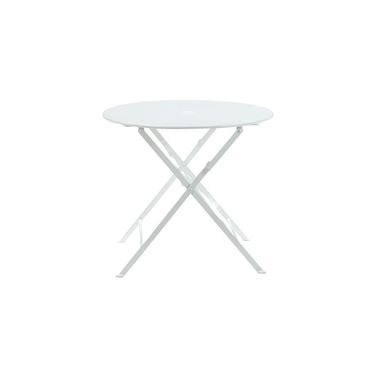 Bistro 30 Inch Round Folding Outdoor Table with Umbrella Hole In White