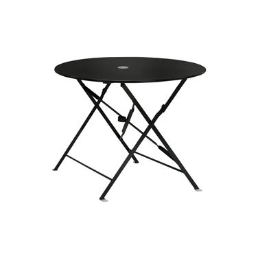 Bistro 36 Inch Round Folding Outdoor Table with Umbrella Hole In Black