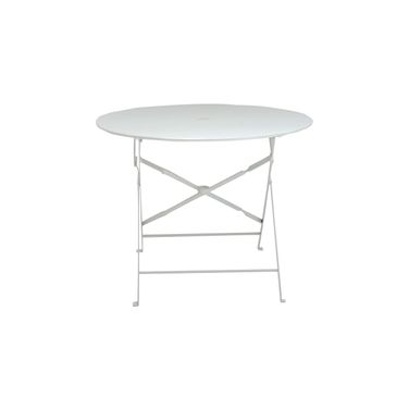 Bistro 36 Inch Round Folding Outdoor Table with Umbrella Hole In White