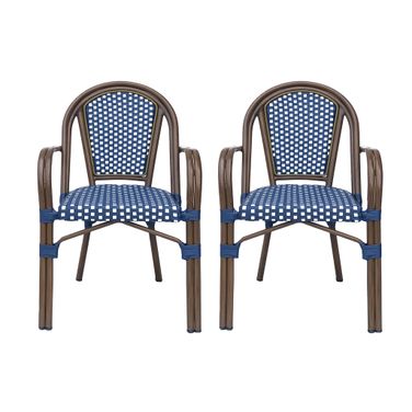 Bistro Chair with 2-Toned Checkered Pattern In White and Navy - Set of 2