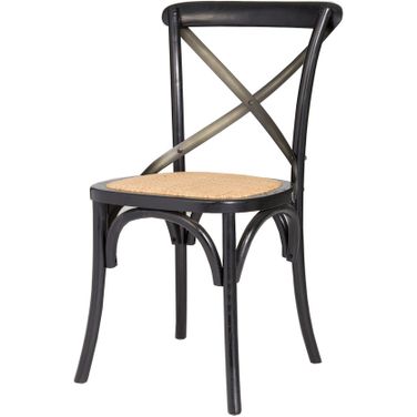 Bistro Cross Back Chair Set of 2 With Natural Brown Rattan Seat In Black