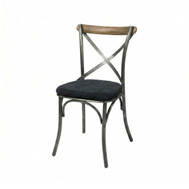 Bistro Metal Crossback Chair with Fabric Seat Cushion Set of 2 In Oak and Black