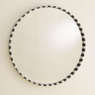 Black And White Marble Round Mirror In Black