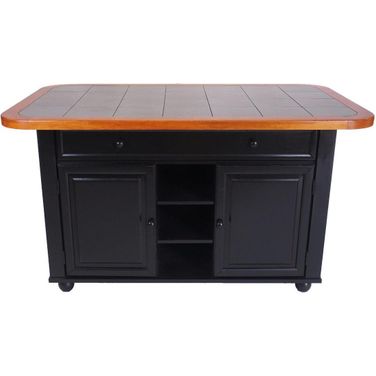 Black Cherry Selections Cherry Trim and Gray Tile Top Antique Black Kitchen Island