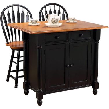 Black Cherry Selections Storage Antique Black with Cherry Drop Leaf Kitchen Island with 2 Swivel Stools