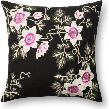 Loloi P0295 Black and Ivory 22" x 22" Cover w/Down Pillow