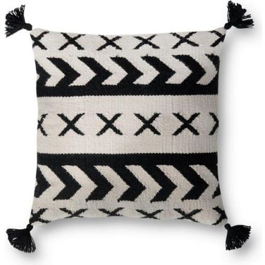 Loloi P0502 Black and Ivory 18" x 18" Cover w/Poly Pillow