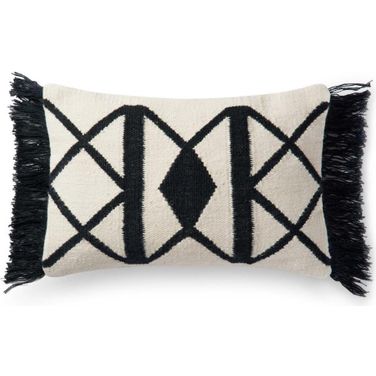 Loloi P0503 Black and Ivory 13" x 21" Cover w/Poly Pillow