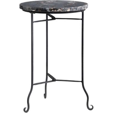 Black Petrified Wood and Metal Round Accent/End Table In Black and Brown