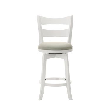 Blair 26 Inch Counter Height Rubberwood Swivel Barstool with Fog Fabric Seat In Fog and Matte White