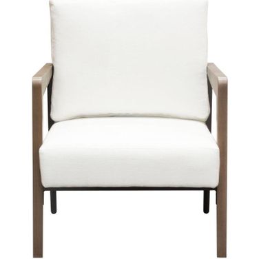 Blair Accent Chair In White Fabric With Curved Wood Leg Detail