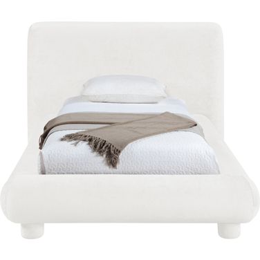 Blair Chenille Fabric Upholstered Twin Bed In Cream