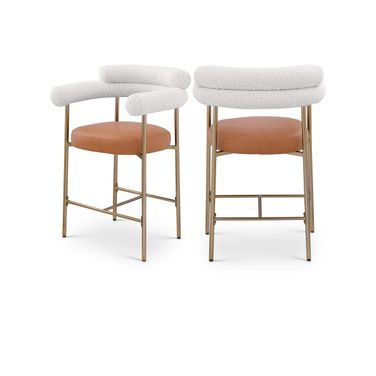 Blake Boucle Fabric Counter Stool Set of 2 In Cognac