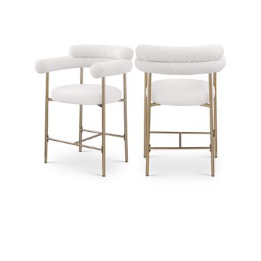 Blake Boucle Fabric Counter Stool Set of 2 In Cream