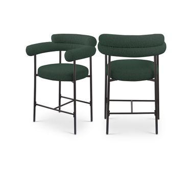 Blake Boucle Fabric Counter Stool Set of 2 In Green