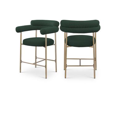 Blake Boucle Fabric Counter Stool Set of 2 In Green