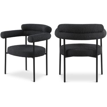 Blake Boucle Fabric Dining Chair Set of 2 In Black/Matte Black