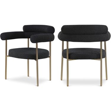 Blake Boucle Fabric Dining Chair Set of 2 In Black/Brushed Brass