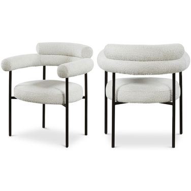 Blake Boucle Fabric Dining Chair Set of 2 In Cream/Matte Black