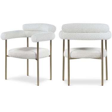 Blake Boucle Fabric Dining Chair Set of 2 In Cream/Brushed Brass