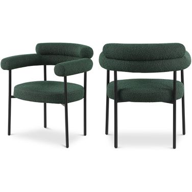 Blake Boucle Fabric Dining Chair Set of 2 In Green/Matte Black